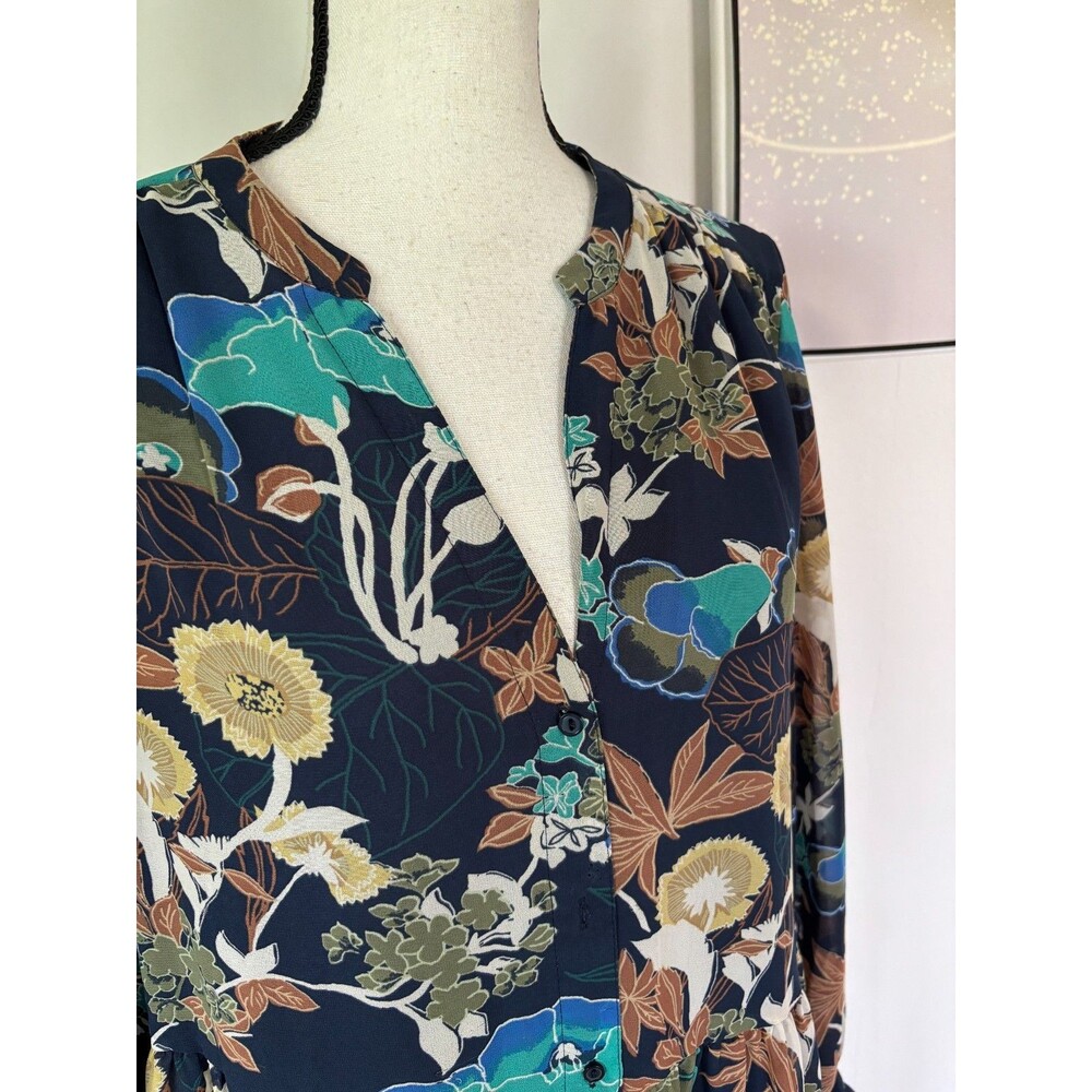 H&M Conscious Collection Navy Floral Maxi Shirt Dress Sz 10 Flowy Boho - Picture 5 of 10